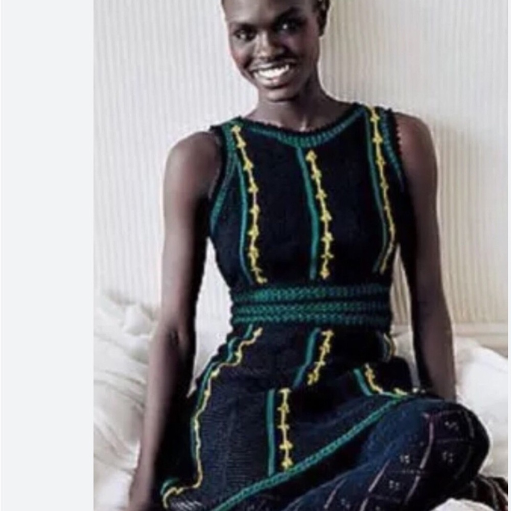 Anthropologie Laureate Lane Crochet Knit Fit & Flare Button Back Dress Size S